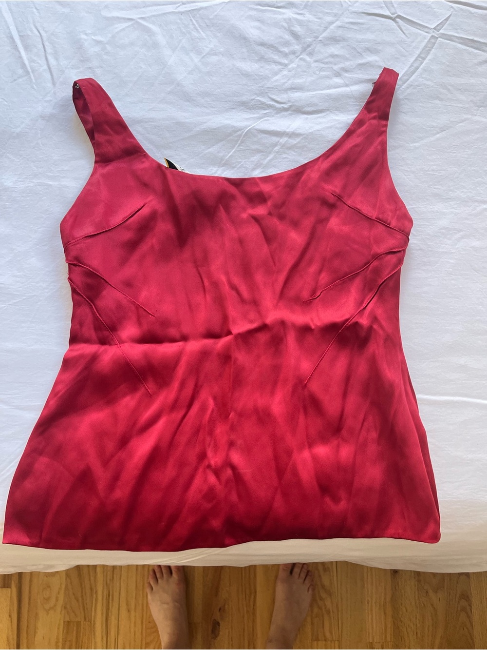 Cherry Red Valentino Red Satin Scoop Neck Tank🍒